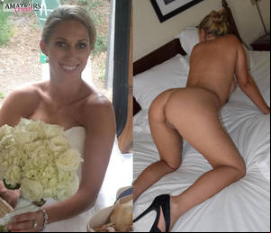 hairy nudist weddings - Bent over wife showing curvy ass in bridal nude wedding dress on and off  picture. â€œ