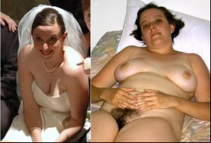hairy nudist weddings - Only her husband new about the Amazonian bush which hides below the classy  wedding dress. Luckily for us, he shared this before-after nude pic of his  MILF ...